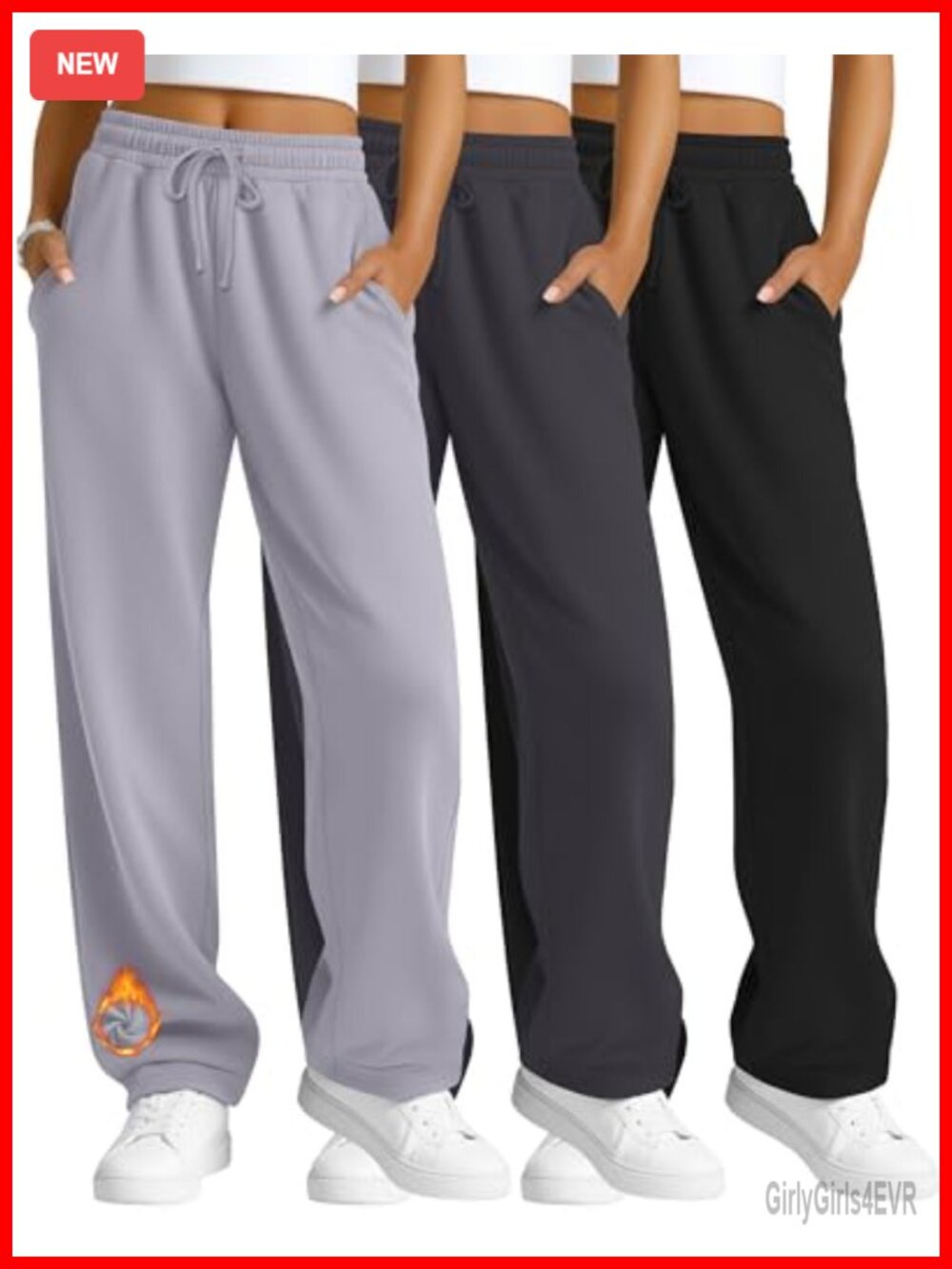 Women Fleece Sweatpants Thermal Wide Leg Pants 3 Pack
